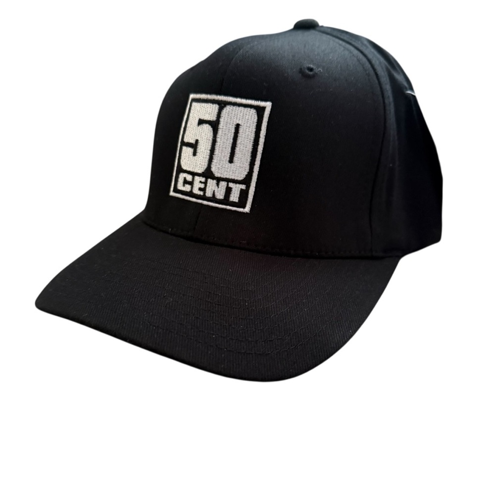 Vintage 50 Cent Black Fitted Hat Streetwear Hip Hop Sizes S-M & L-XL